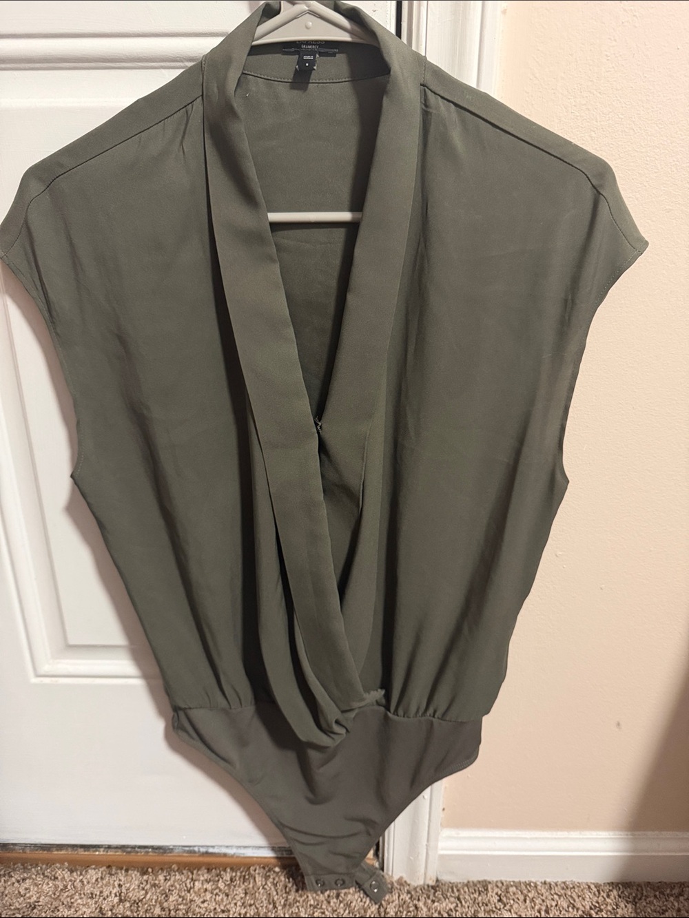 Express Olive Draped V-Neck Sleeveless Bodysuit